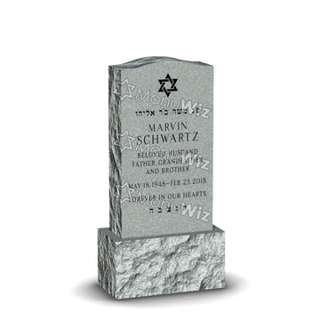 Single Jewish Headstone - Gray - Frosted Front - Serpentine Top - 24W x 12D x 48H