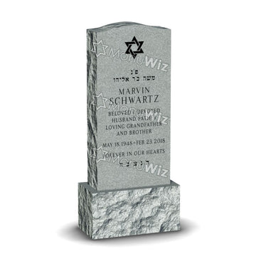 Single Jewish Headstone - Gray - Frosted Front - Serpentine Top - 24W x 12D x 54H