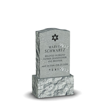Single Jewish Headstone - Gray - Frosted Front - Serpentine Top - 24W x 12D x 42H