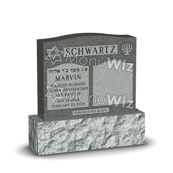 Double Jewish Headstone - Gray - Polished - Serpentine Top - 42W x 12D x 42H