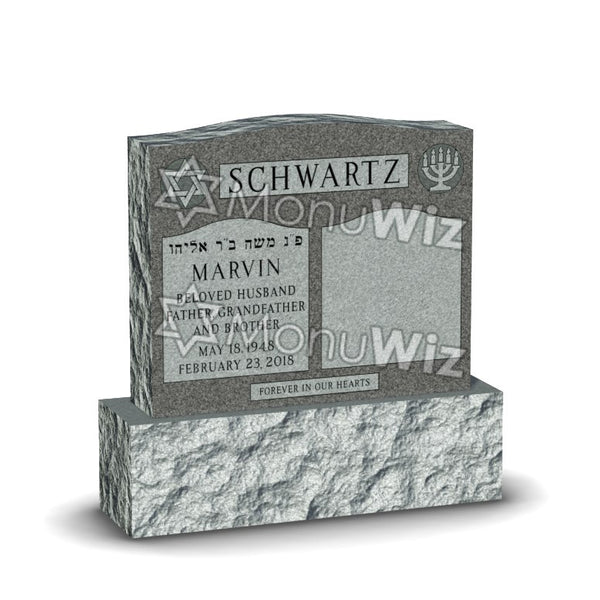 Double Jewish Monument - Gray - Polished - Serpentine Top - 42W x 12D x 42H