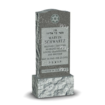 Single Jewish Headstone - Gray - Polished Front - Serpentine Top - 24W x 12D x 54H